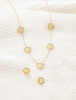 Clover Leaf Necklace and Earring Set - gold - Image 2