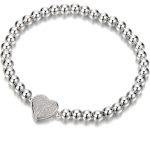Bead Bracelet with Heart Charm - silver