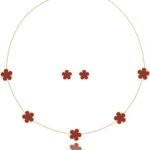 Clover Leaf Necklace and Earring Set - red