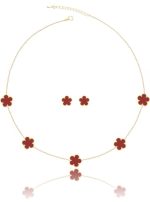 Clover Leaf Necklace and Earring Set - red