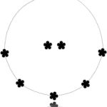 Clover Leaf Necklace and Earring Set - black