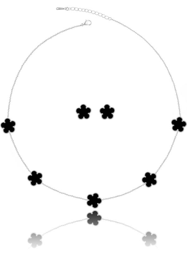 image_picker_8106CF02-F9B3-4372-8B49-645C3E4E914B-1118-0000009B0E45C6FF Clover Leaf Necklace and Earring Set - black - Image 1