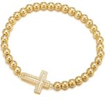 Bead Bracelet with Cross Charm - gold