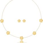 Clover Leaf Necklace and Earring Set - gold