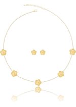 Clover Leaf Necklace and Earring Set - gold