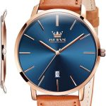 OLEVS Men’s Watch Leather Band - brown