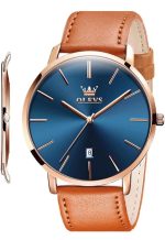 OLEVS Men’s Watch Leather Band - brown