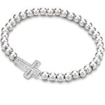 Bead Bracelet with Cross Charm - silver