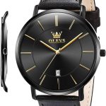 OLEVS Men’s Watch Leather Band - black