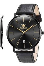 OLEVS Men’s Watch Leather Band - black